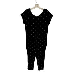 Ace & Jig 100% Cotton V Neck Printed Jumpsuit Drop Crotch Size Medium Black